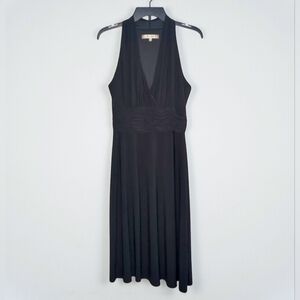 Evan Picone Black Halter Top Dress Ruching at Waist A Line  Size 10